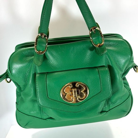Emma Fox Satchel Leather Purse Green Gold Hand Strap Doctor’s Style Crossbody - Picture 8 of 12
